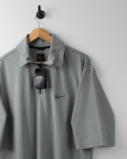 90s Nike Tiger Woods Yin Yang Green & White Striped Polo with Tags (M)