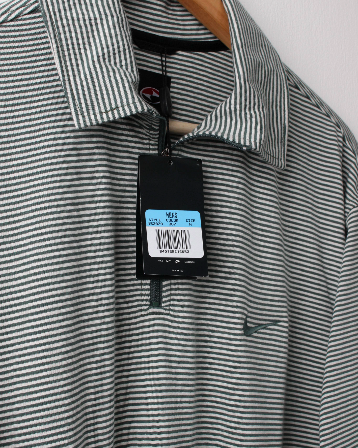 90s Nike Tiger Woods Yin Yang Green & White Striped Polo with Tags (M)