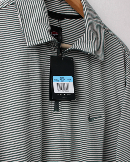 90s Nike Tiger Woods Yin Yang Green & White Striped Polo with Tags (M)