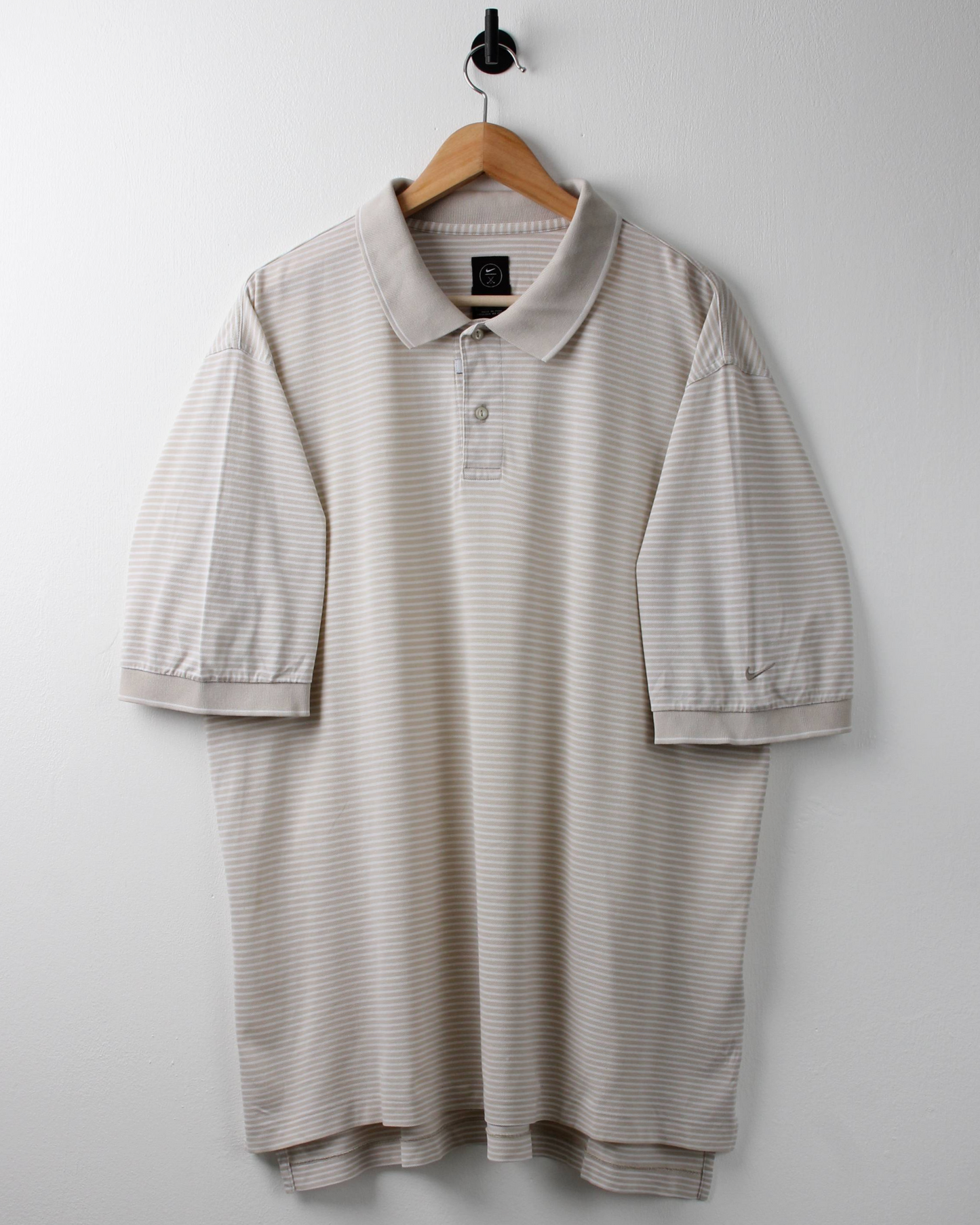90s Nike Cream & White Striped Polo (XL)
