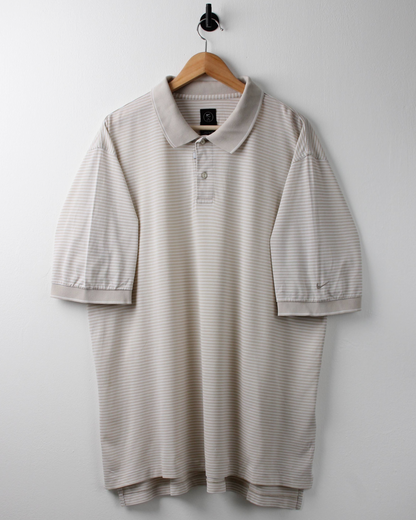 90s Nike Cream & White Striped Polo (XL)