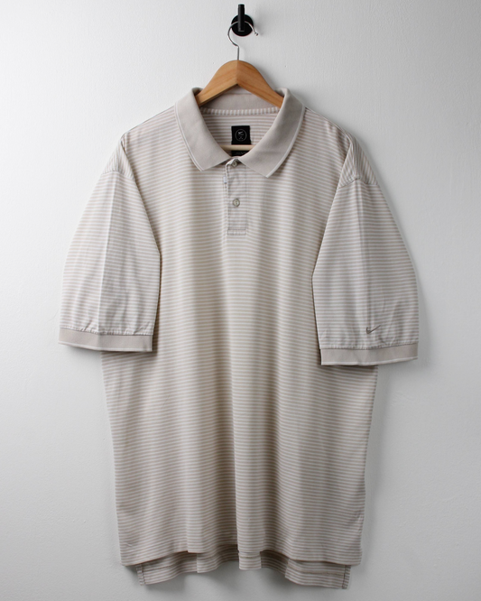 90s Nike Cream & White Striped Polo (XL)