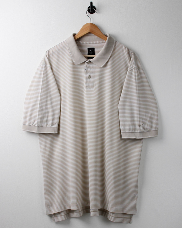 90s Nike Cream & White Striped Polo (XL)