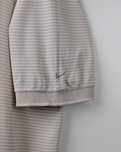 90s Nike Cream & White Striped Polo (XL)