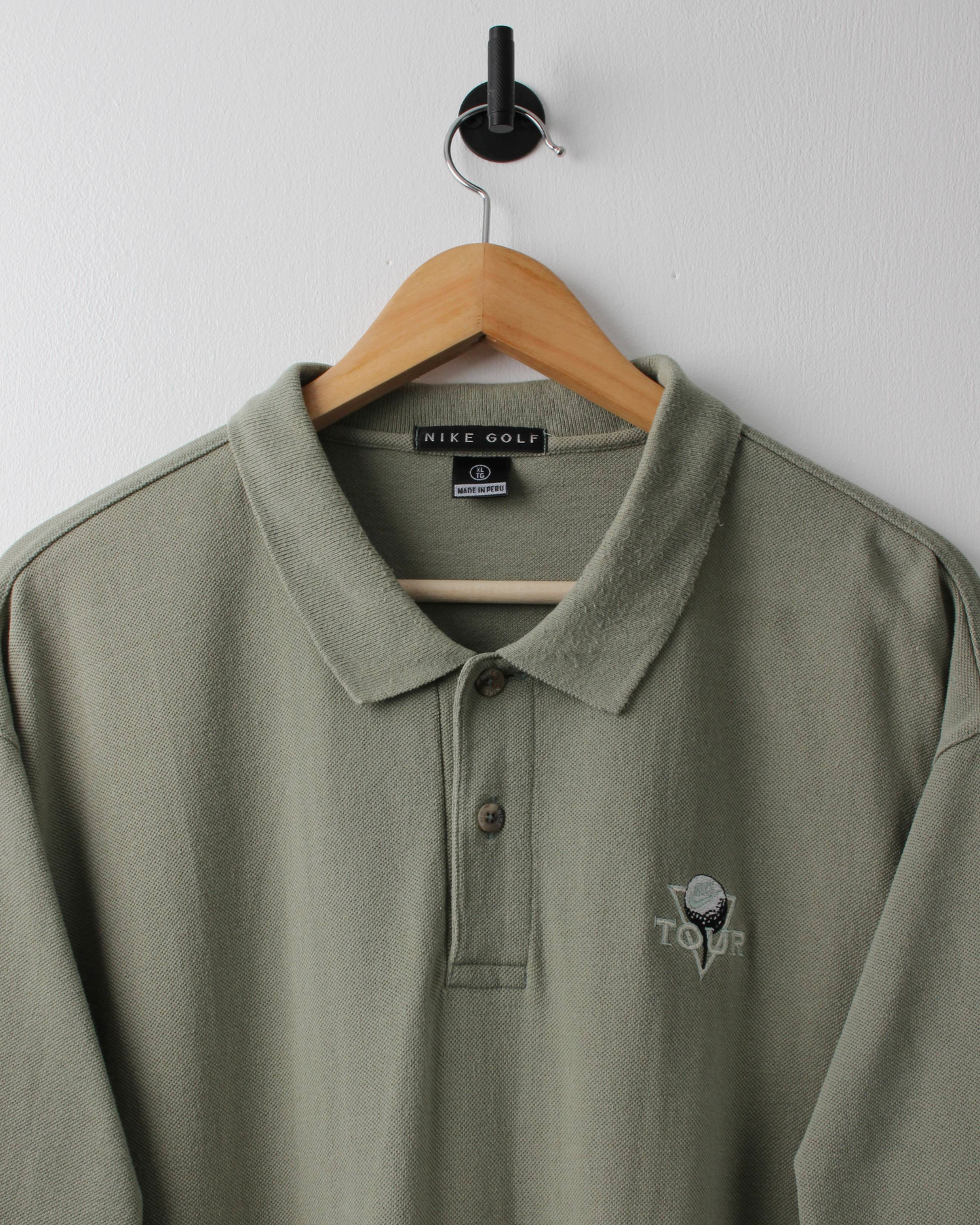 90s Nike Tour Khaki Green Polo (XXL)
