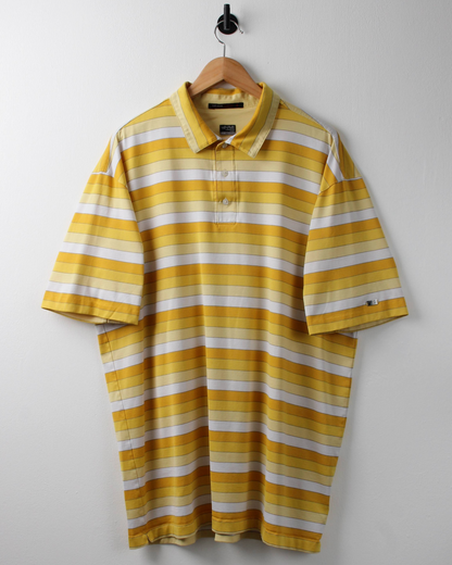 00s Nike Tiger Woods Yellow & White Block Striped Polo (XXL)