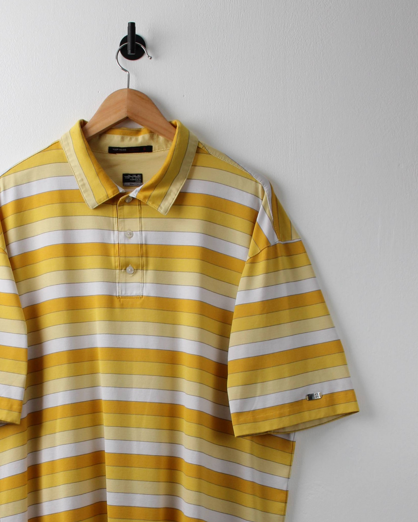 00s Nike Tiger Woods Yellow & White Block Striped Polo (XXL)