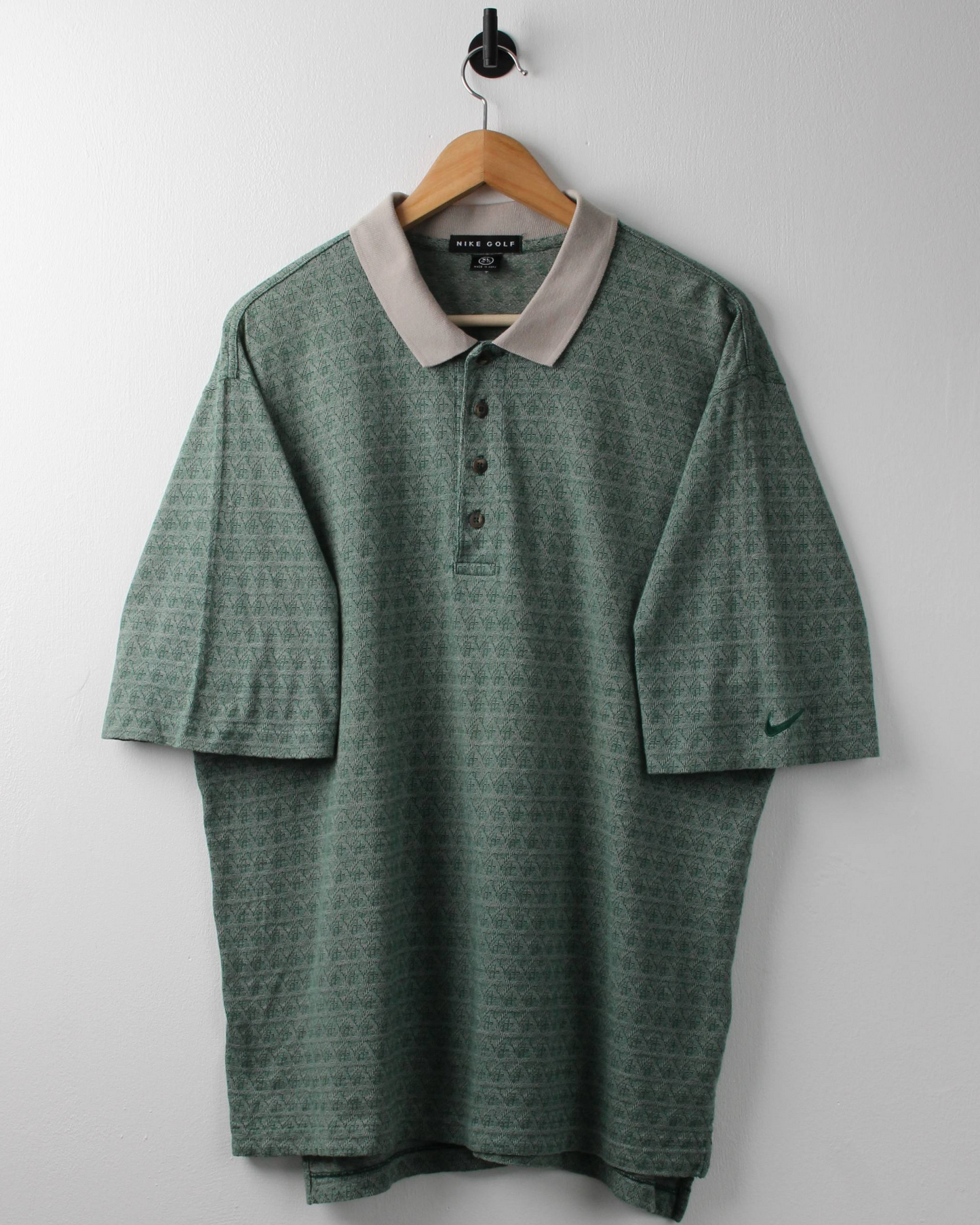 90s Nike Green & Cream Abstract Woven Polo (L)