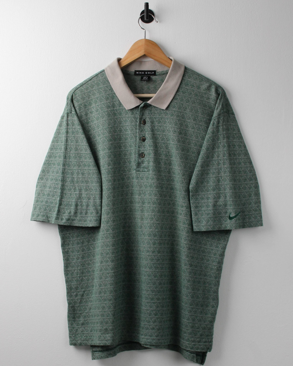 90s Nike Green & Cream Abstract Woven Polo (L)