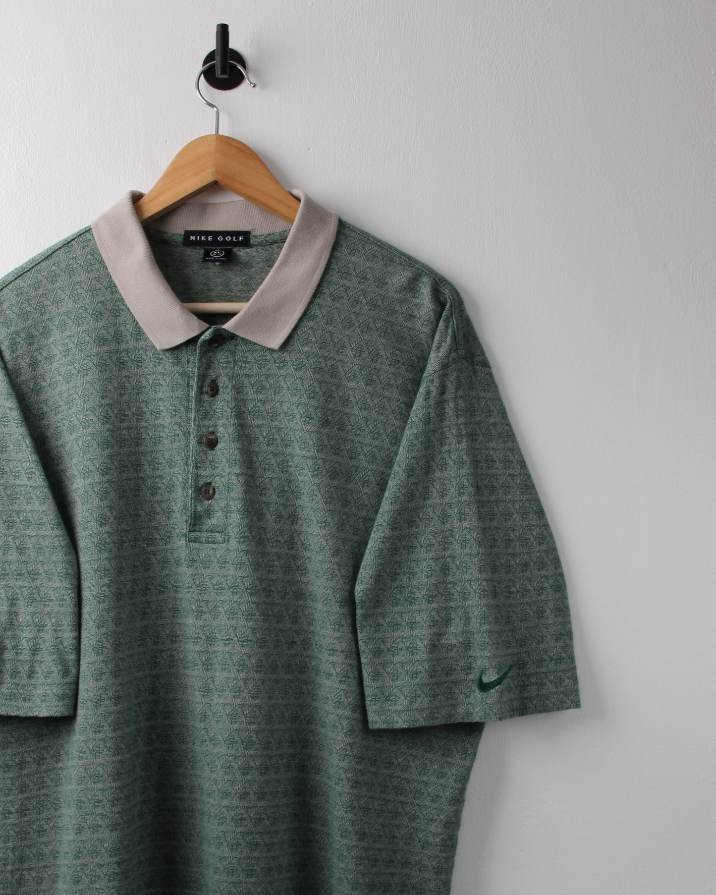 90s Nike Green & Cream Abstract Woven Polo (L)