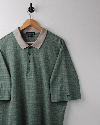90s Nike Green & Cream Abstract Woven Polo (L)