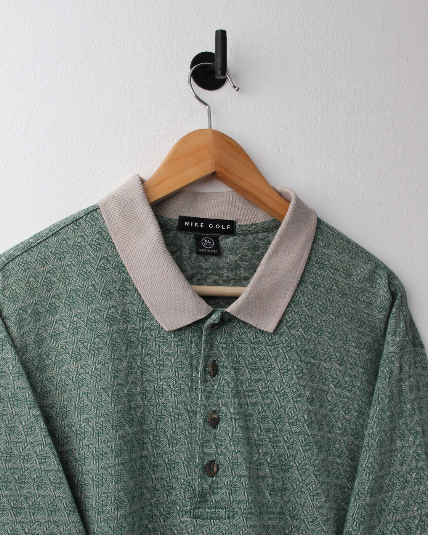 90s Nike Green & Cream Abstract Woven Polo (L)