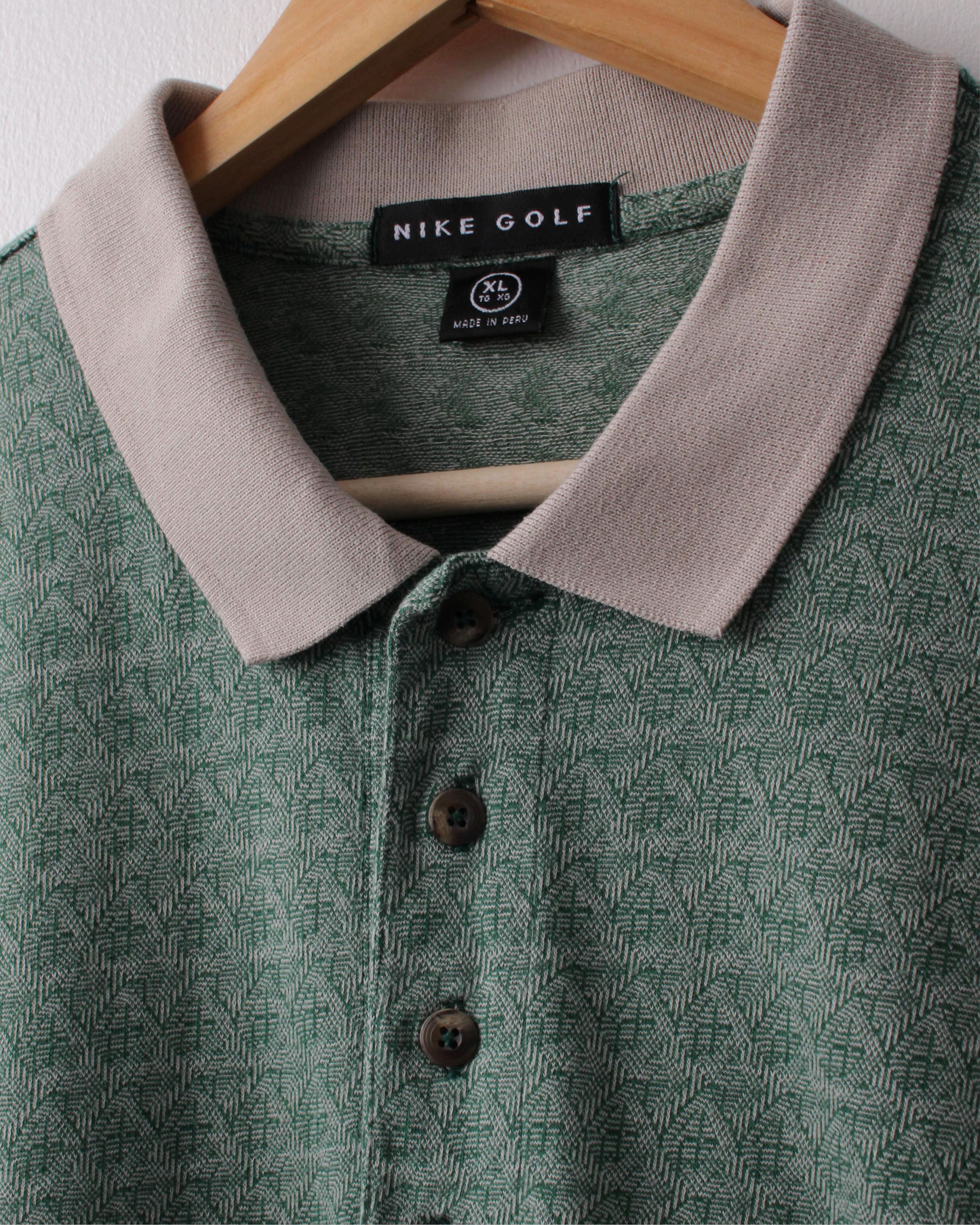90s Nike Green & Cream Abstract Woven Polo (L)