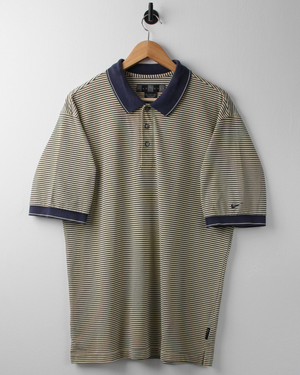 00s Nike Yellow & Navy Striped Polo (M)