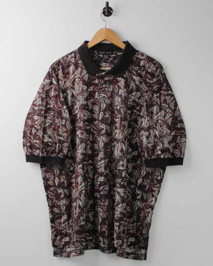 90s Nike Abstract Camo Print Burgundy & Black Polo (L)