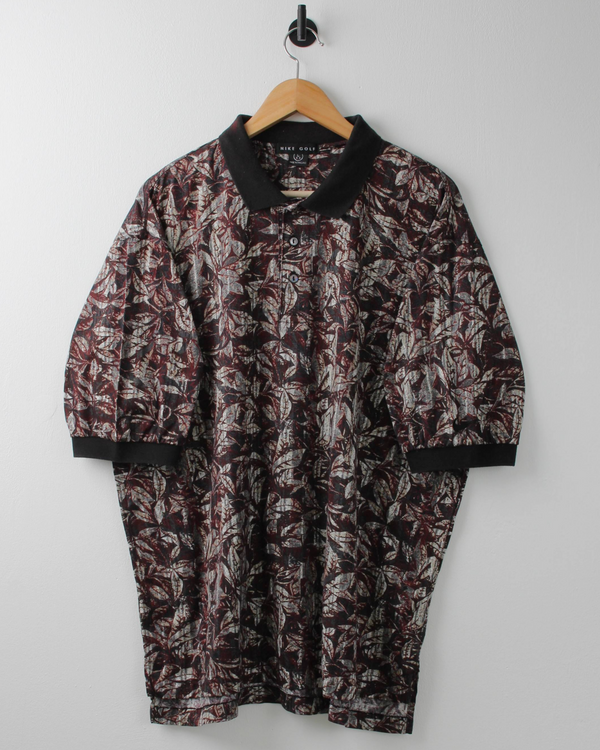90s Nike Abstract Camo Print Burgundy & Black Polo (L)
