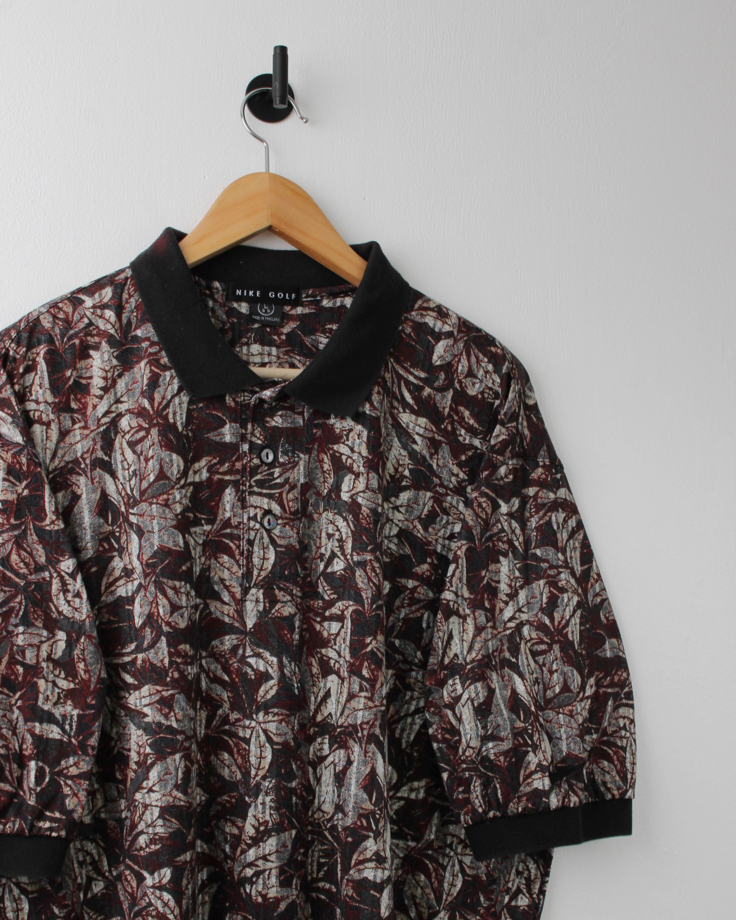 90s Nike Abstract Camo Print Burgundy & Black Polo (L)