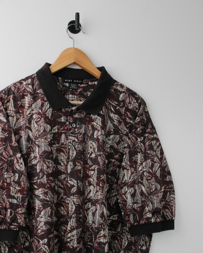 90s Nike Abstract Camo Print Burgundy & Black Polo (L)