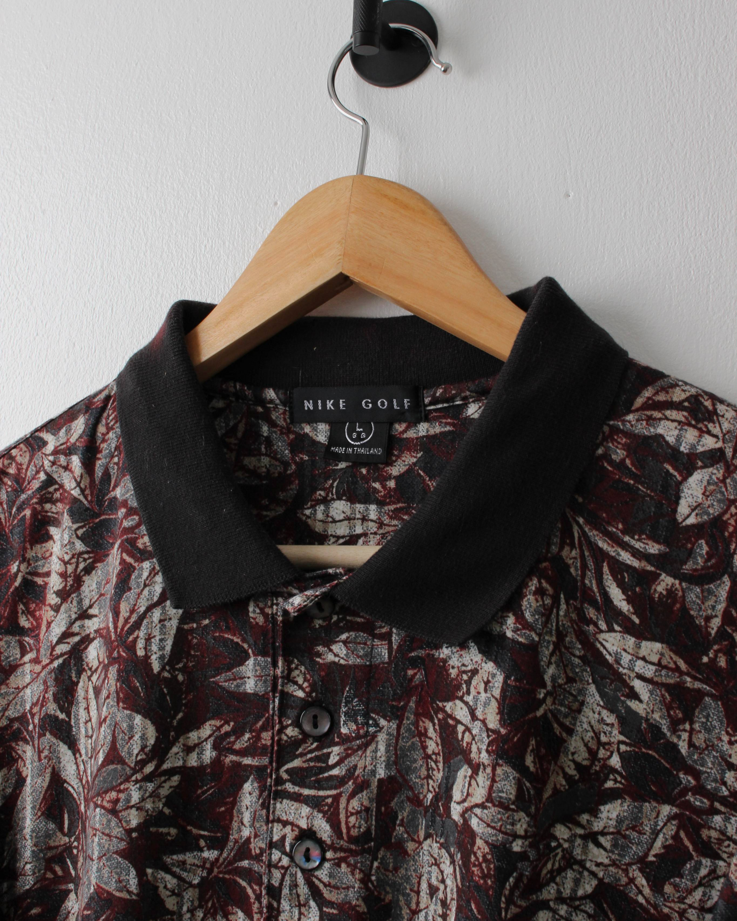 90s Nike Abstract Camo Print Burgundy & Black Polo (L)