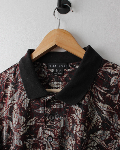90s Nike Abstract Camo Print Burgundy & Black Polo (L)