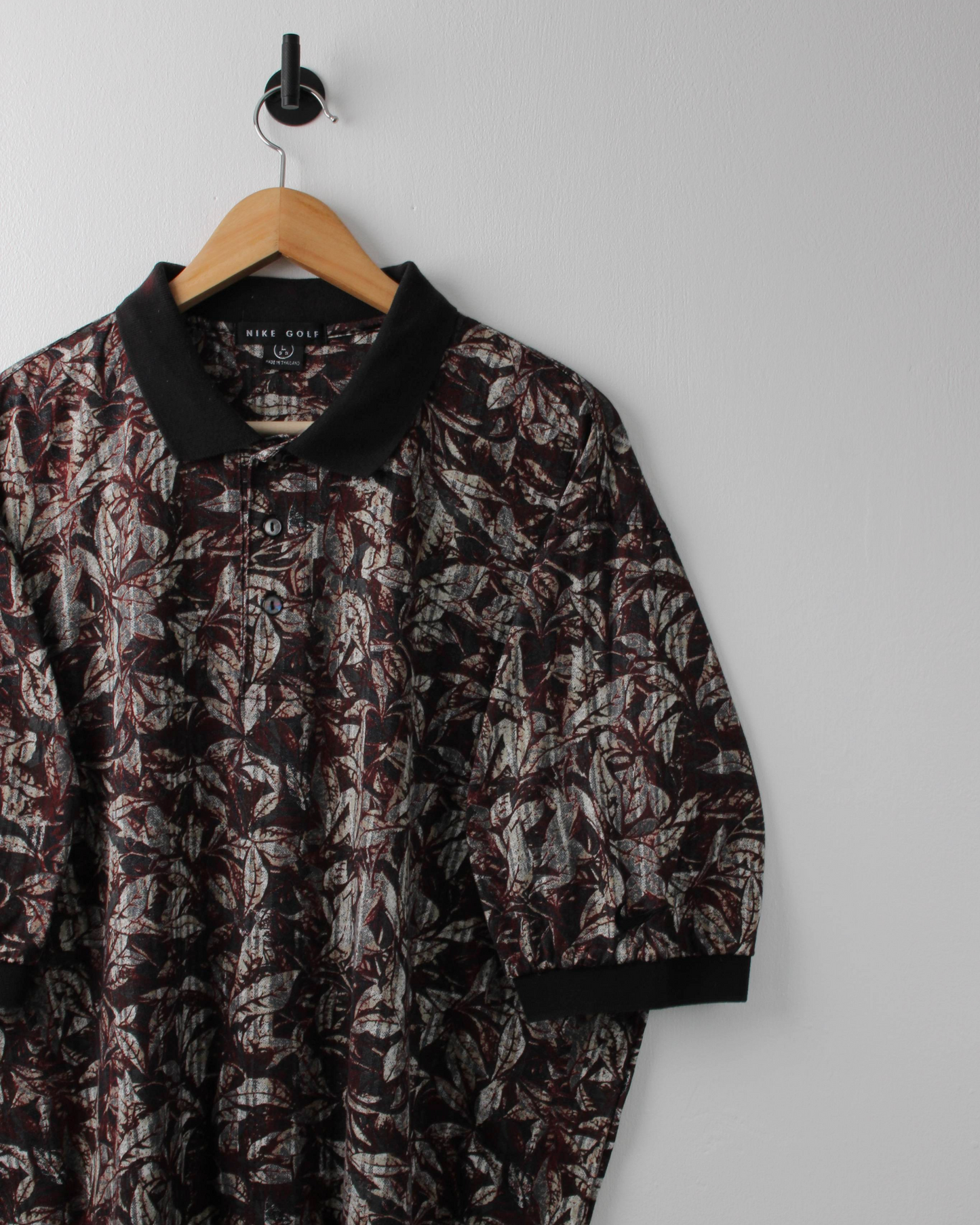 90s Nike Abstract Camo Print Burgundy & Black Polo (L)