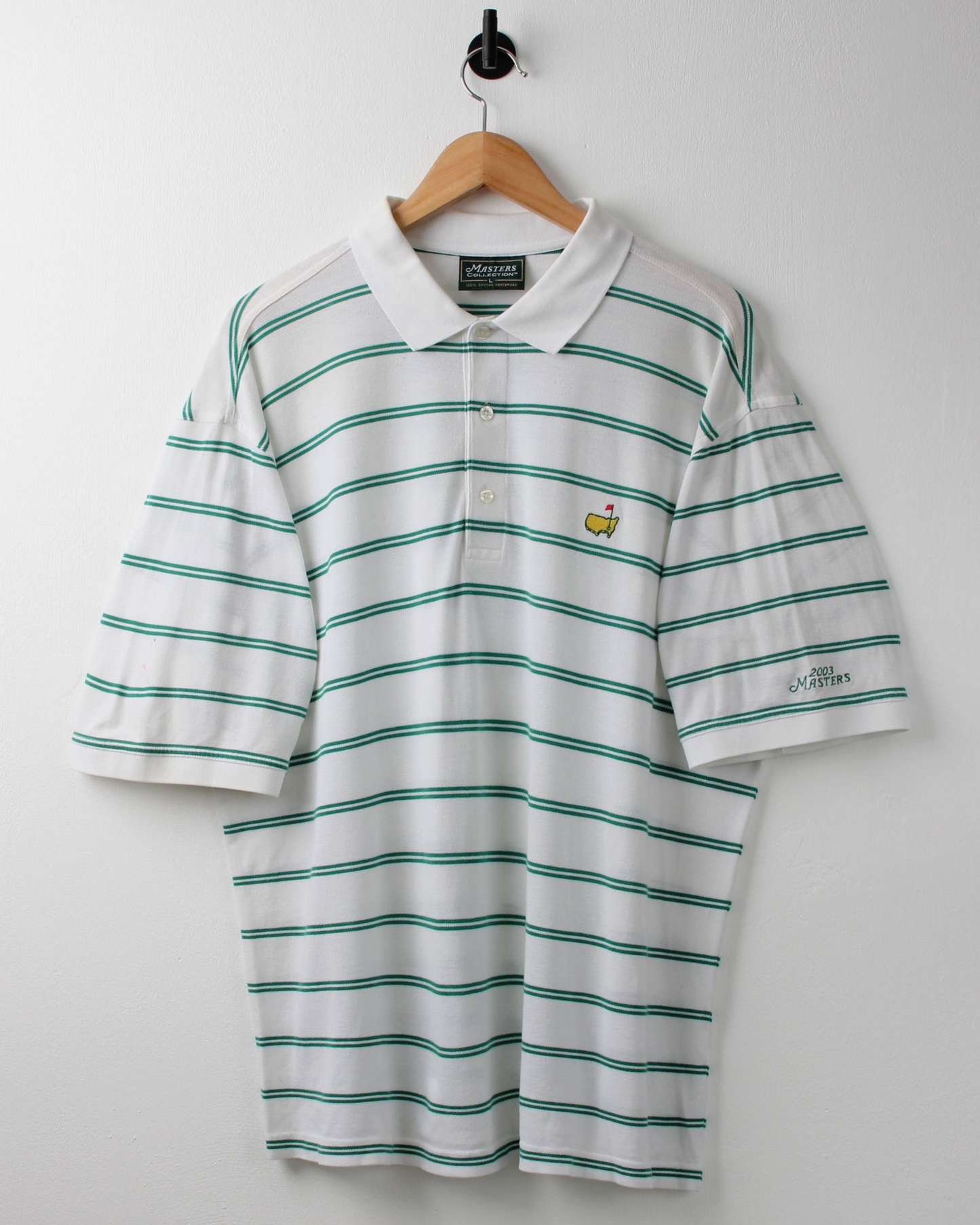 2003 Masters White & Green Striped Polo (L)