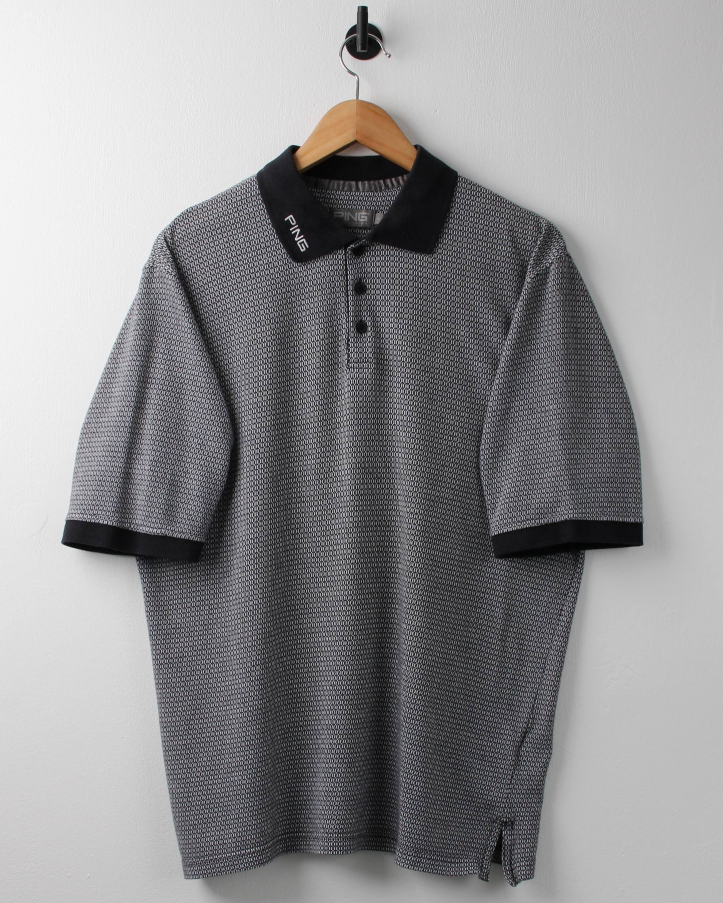 00s Ping Grey & Black Micro Pattern Polo (L)