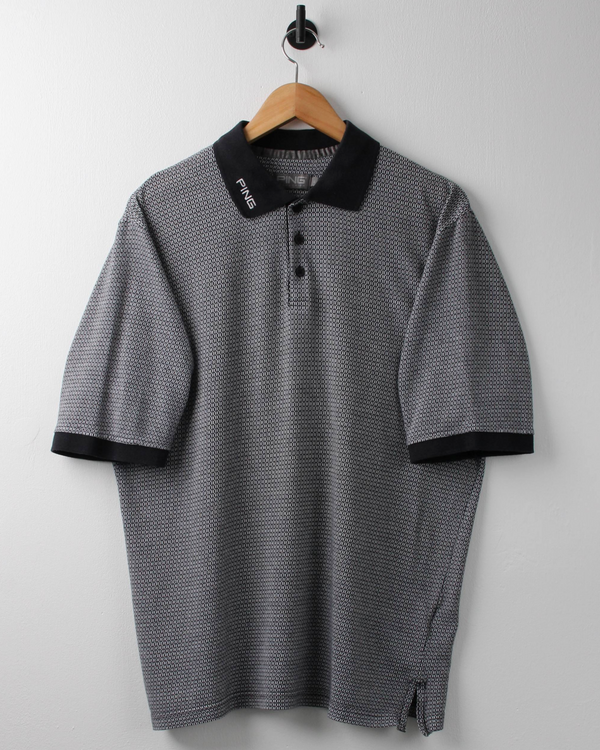 00s Ping Grey & Black Micro Pattern Polo (L)