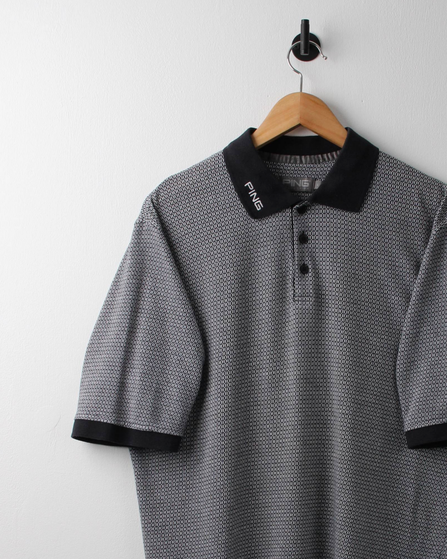00s Ping Grey & Black Micro Pattern Polo (L)