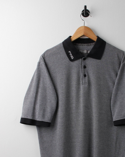 00s Ping Grey & Black Micro Pattern Polo (L)