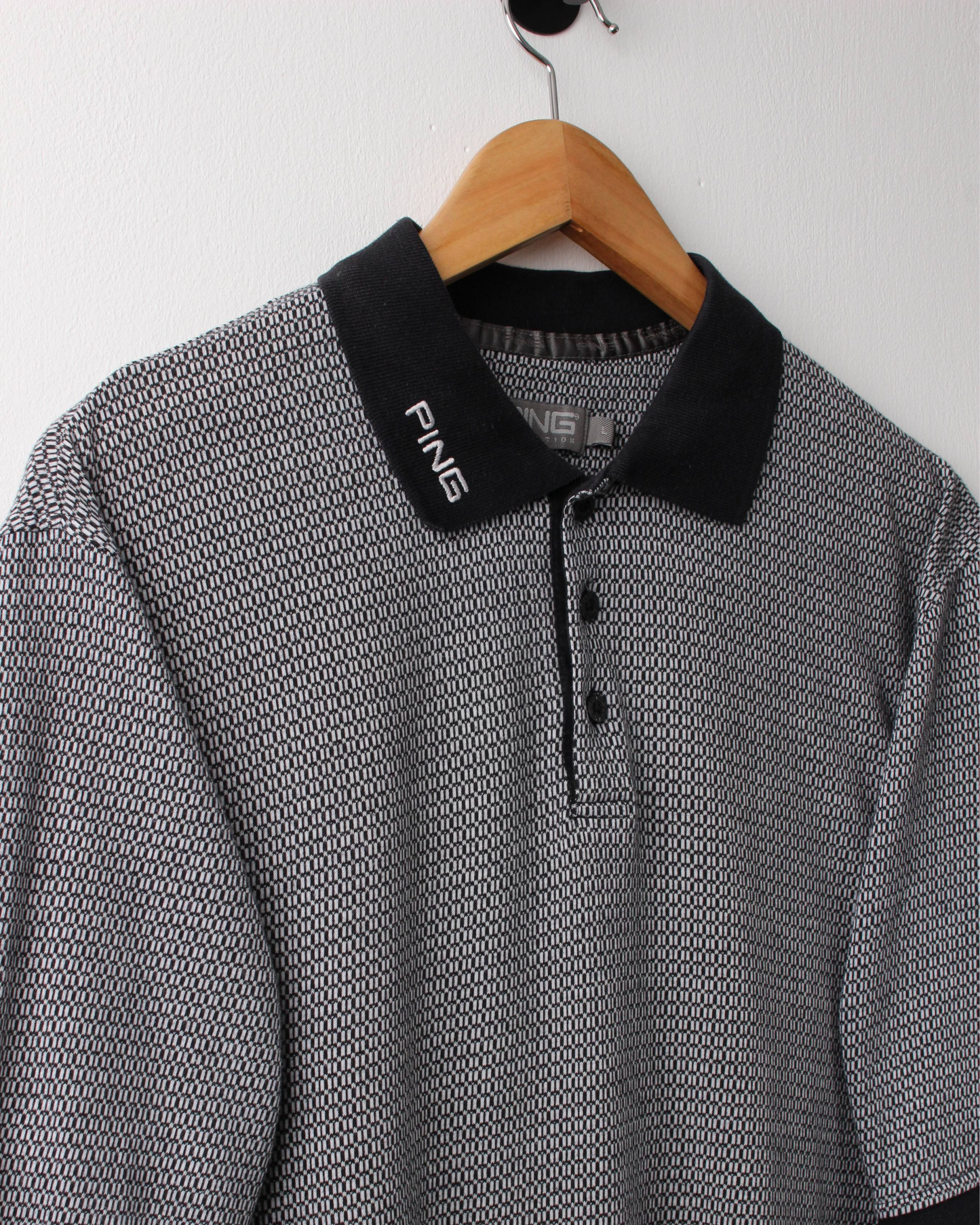 00s Ping Grey & Black Micro Pattern Polo (L)