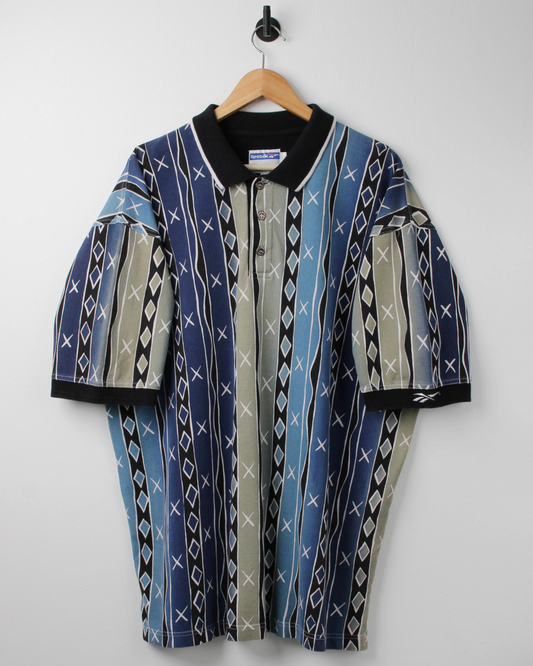90s Reebok Blue Abstract Stripe Polo (XL)
