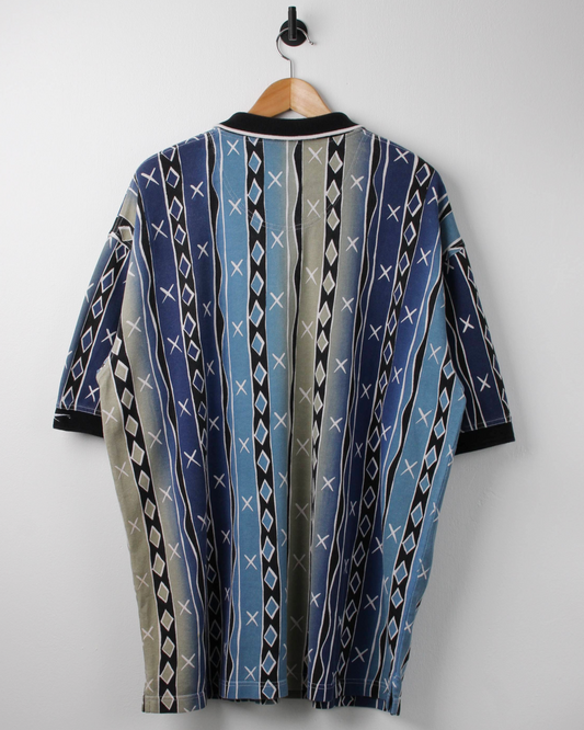 90s Reebok Blue Abstract Stripe Polo (XL)