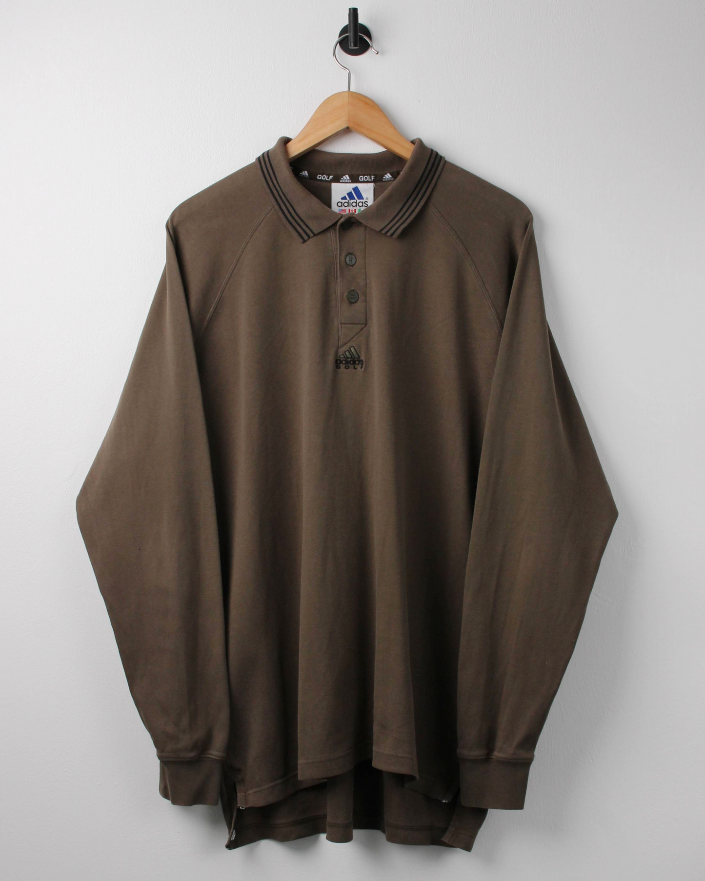 00s Adidas Brown Long Sleeve Polo (L)