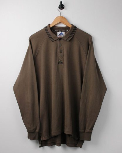 00s Adidas Brown Long Sleeve Polo (L)