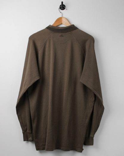 00s Adidas Brown Long Sleeve Polo (L)