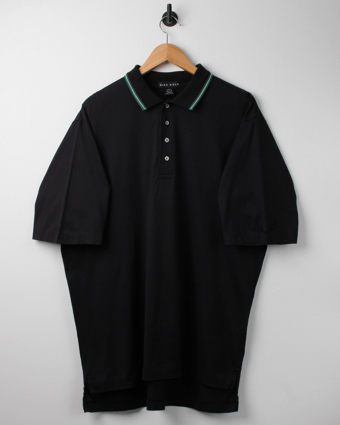 90s Nike Black/Green Polo (XL)