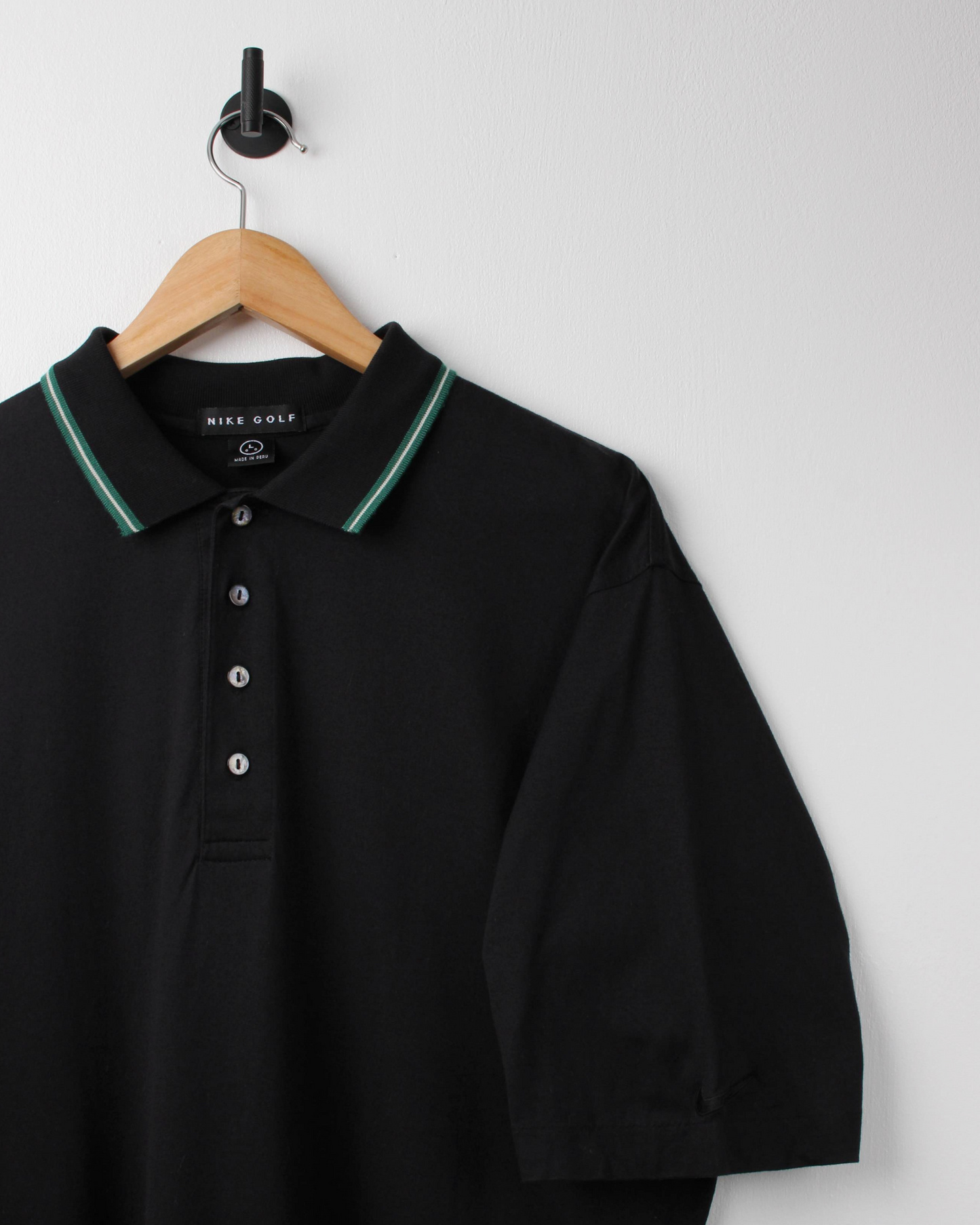 90s Nike Black/Green Polo (XL)