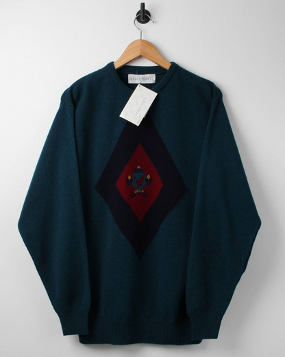 00s Lyle & Scott Teal Graphic Knit with Tags (M)