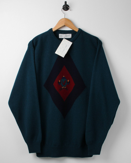00s Lyle & Scott Teal Graphic Knit with Tags (M)