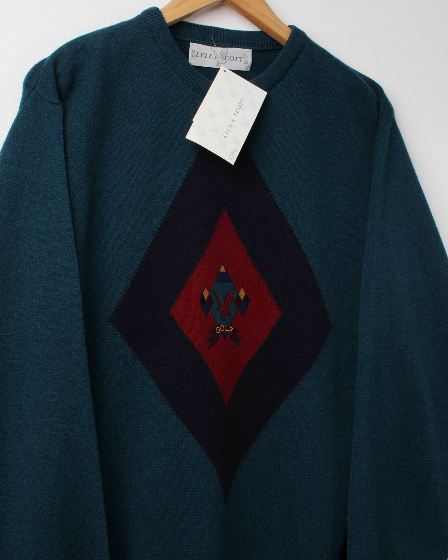 00s Lyle & Scott Teal Graphic Knit with Tags (M)