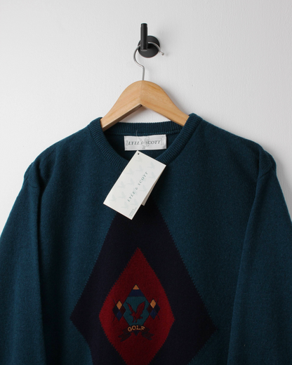 00s Lyle & Scott Teal Graphic Knit with Tags (M)