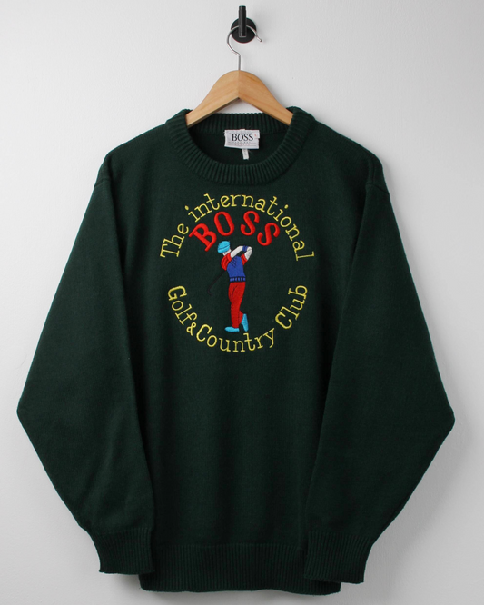 90s Hugo Boss Green Graphic Crewneck Knit (M)