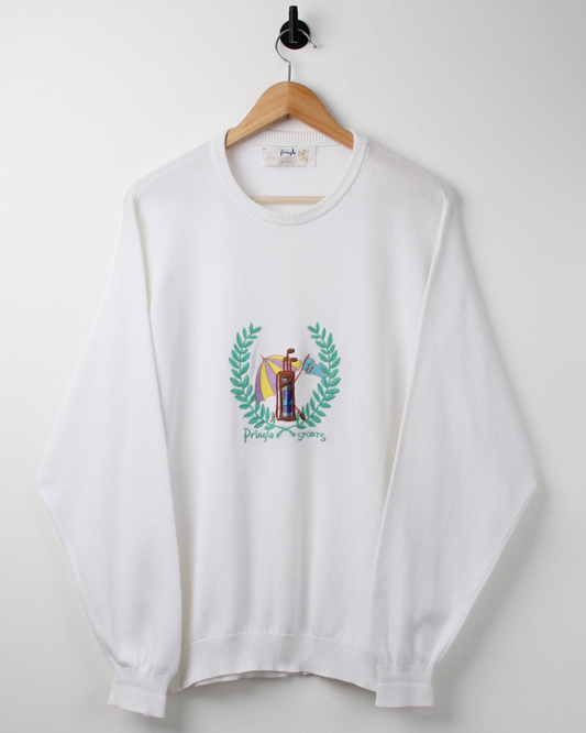 90s Pringle Sports White Graphic Crewneck Knit (M)