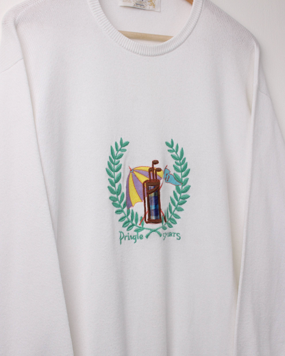 90s Pringle Sports White Graphic Crewneck Knit (M)