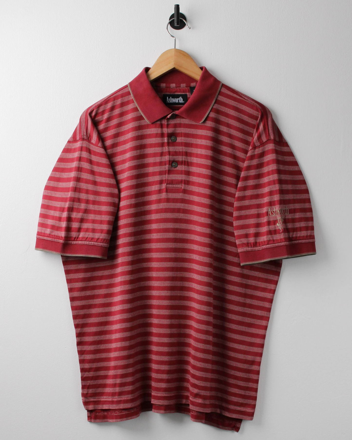 90s Ashworth Red & White Striped Polo (L)