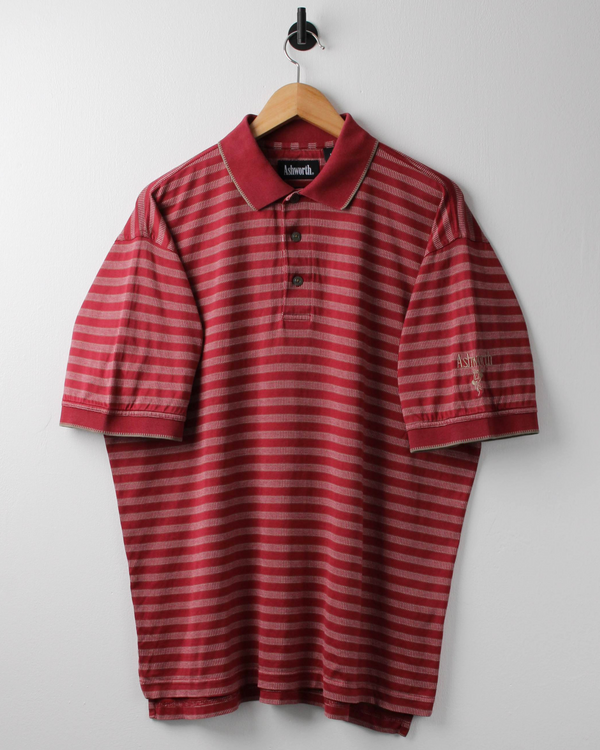 90s Ashworth Red & White Striped Polo (L)