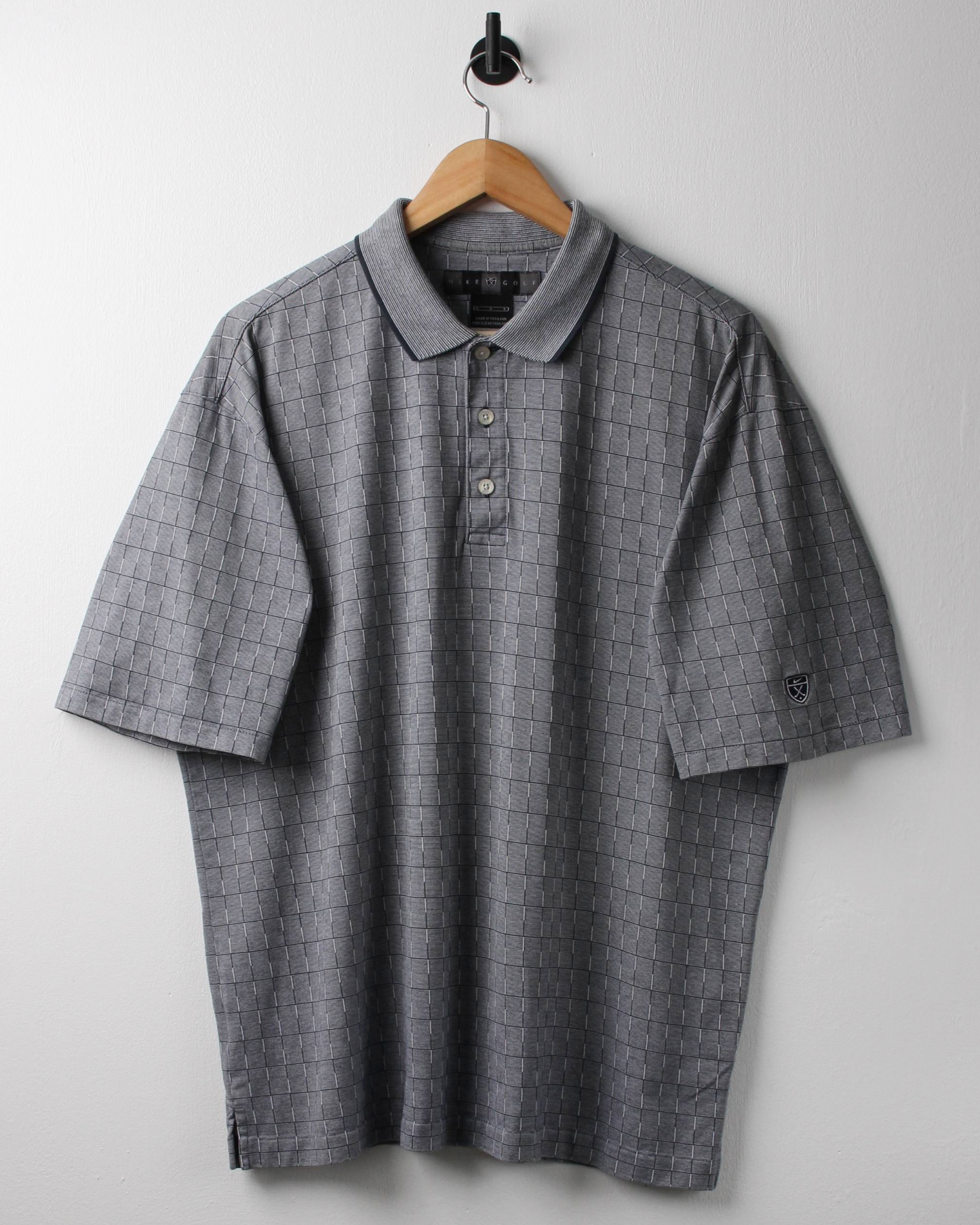 00s Nike Shield Logo Grey Chequered Polo (L)