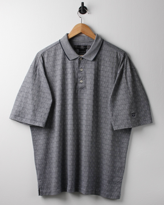 00s Nike Shield Logo Grey Chequered Polo (L)