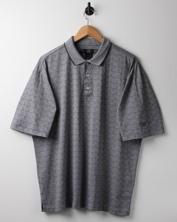00s Nike Shield Logo Grey Chequered Polo (L)